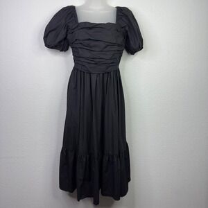 Quince Dress Womens S Black Organic Tiered Smocked Minimalist Milkmaid Cottage